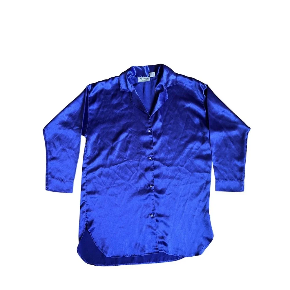 Victorias‎ Secret Purple Satin Sleep Shirt Vintage Gold Label P/S Long Sleeve